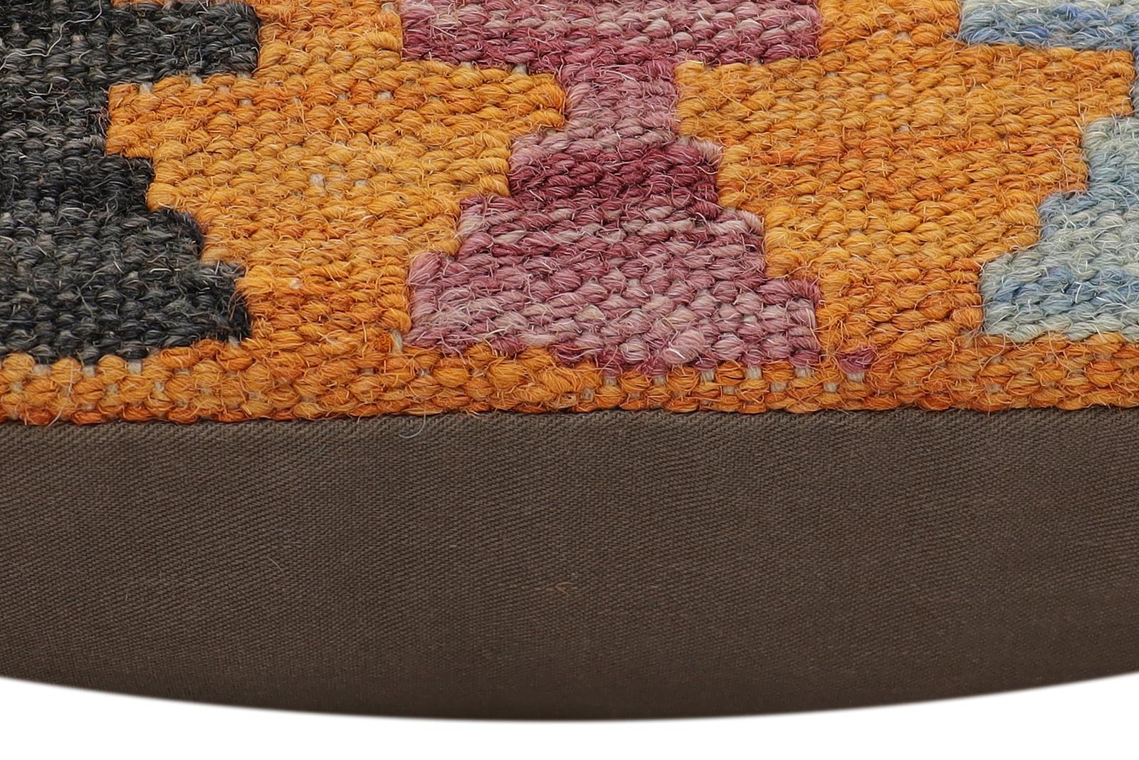 handmade Traditional Pillow Rust Blue Hand-Woven SQUARE 100% WOOL Hand woven turkish pillow2' x 2'