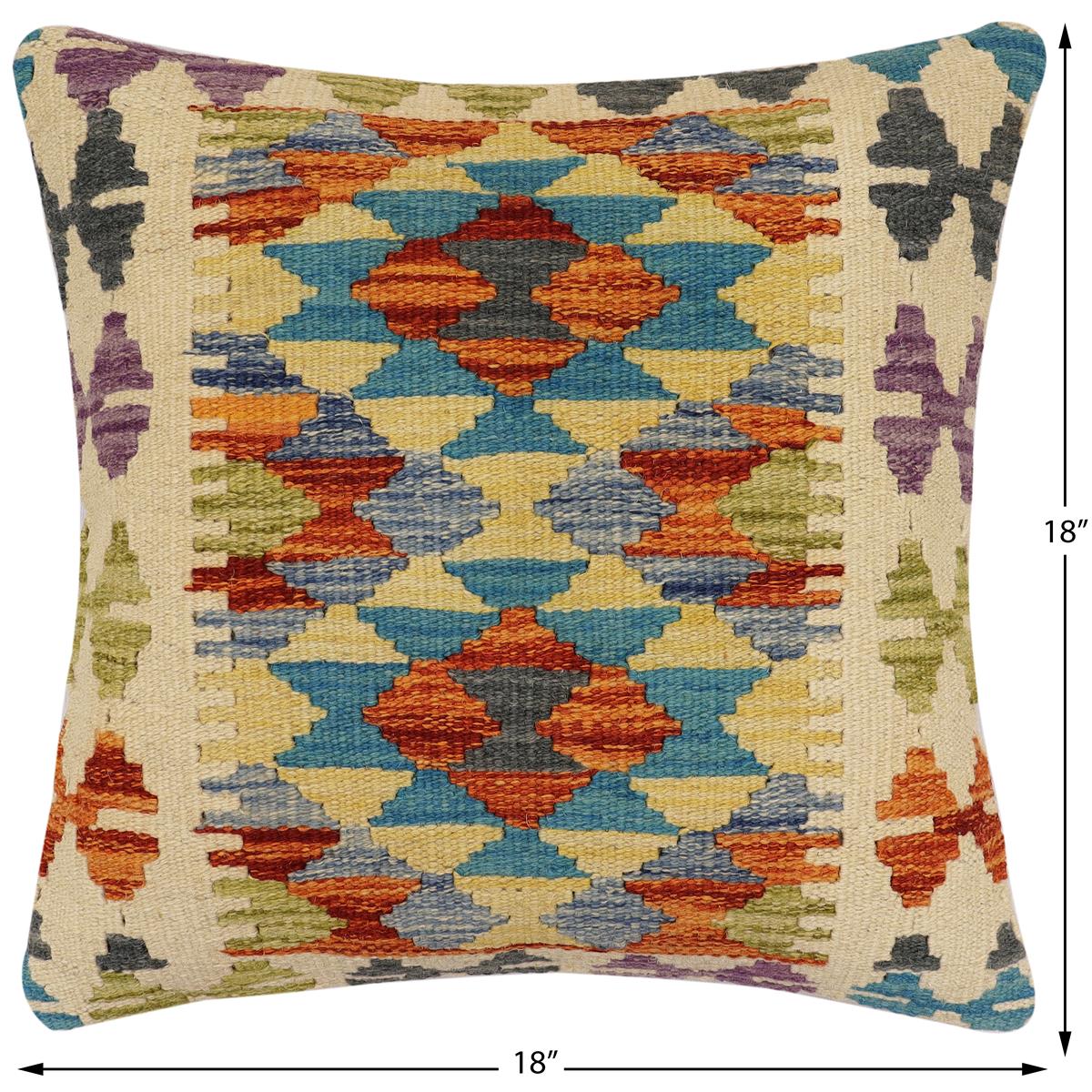 handmade Traditional Pillow Rust Blue Hand-Woven SQUARE 100% WOOL Hand woven turkish pillow2' x 2'