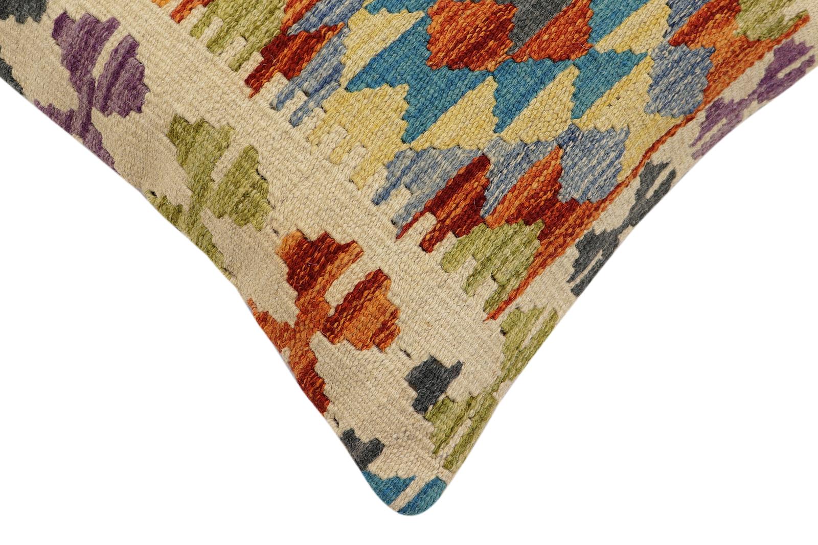 handmade Traditional Pillow Rust Blue Hand-Woven SQUARE 100% WOOL Hand woven turkish pillow2' x 2'