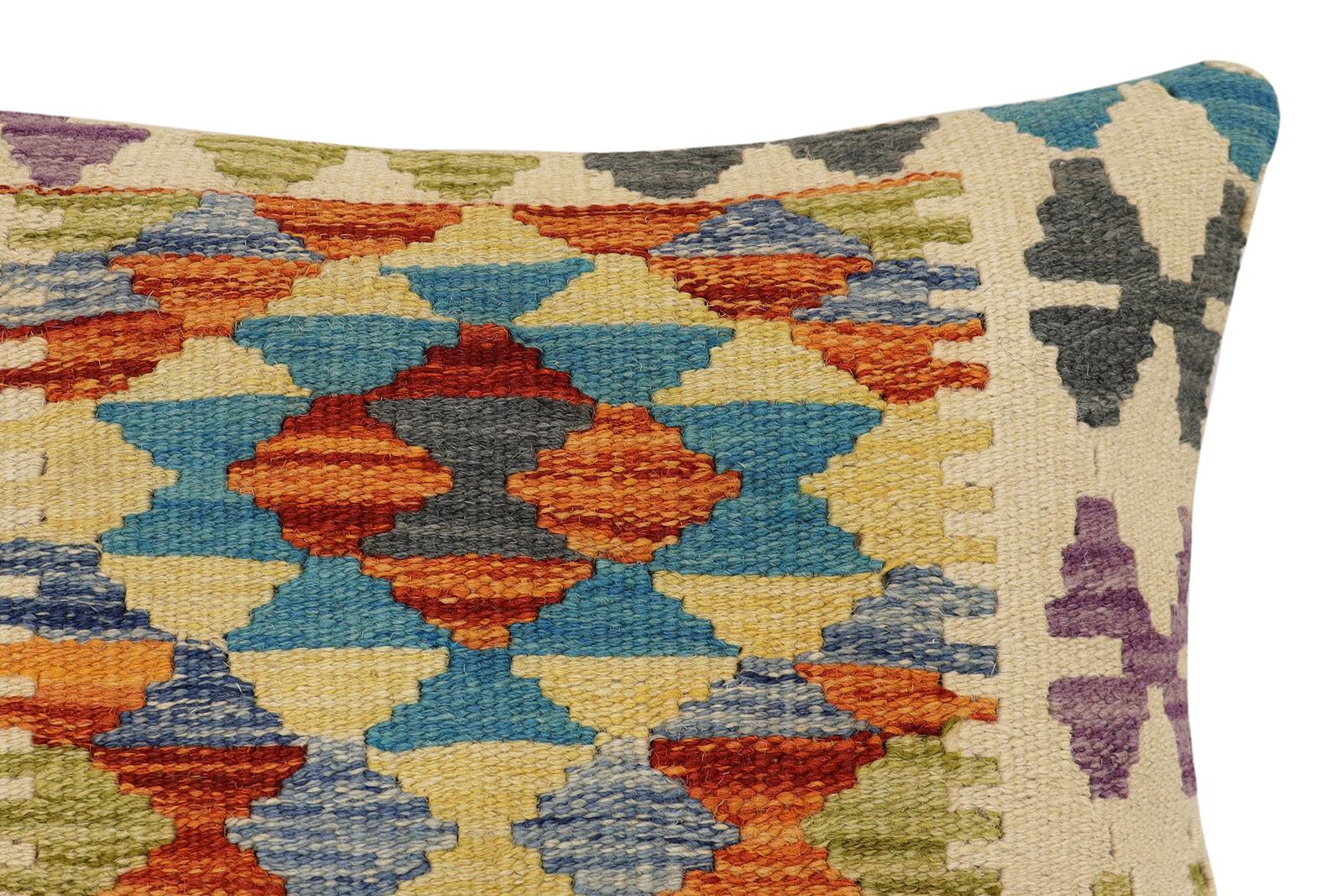 handmade Traditional Pillow Rust Blue Hand-Woven SQUARE 100% WOOL Hand woven turkish pillow2' x 2'