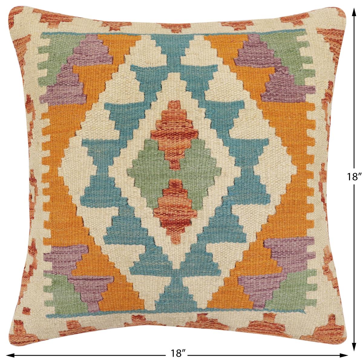 handmade Traditional Pillow Rust Blue Hand-Woven SQUARE 100% WOOL Hand woven turkish pillow2' x 2'