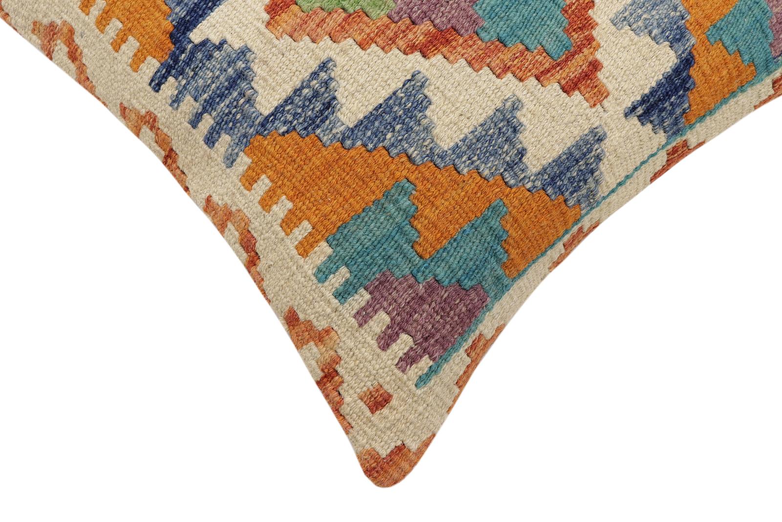 handmade Traditional Pillow Rust Blue Hand-Woven SQUARE 100% WOOL Hand woven turkish pillow2' x 2'