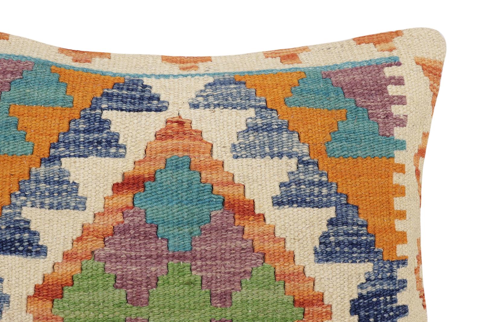 handmade Traditional Pillow Rust Blue Hand-Woven SQUARE 100% WOOL Hand woven turkish pillow2' x 2'