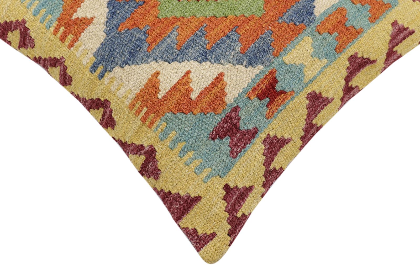handmade Traditional Pillow Rust Blue Hand-Woven SQUARE 100% WOOL Hand woven turkish pillow2' x 2'