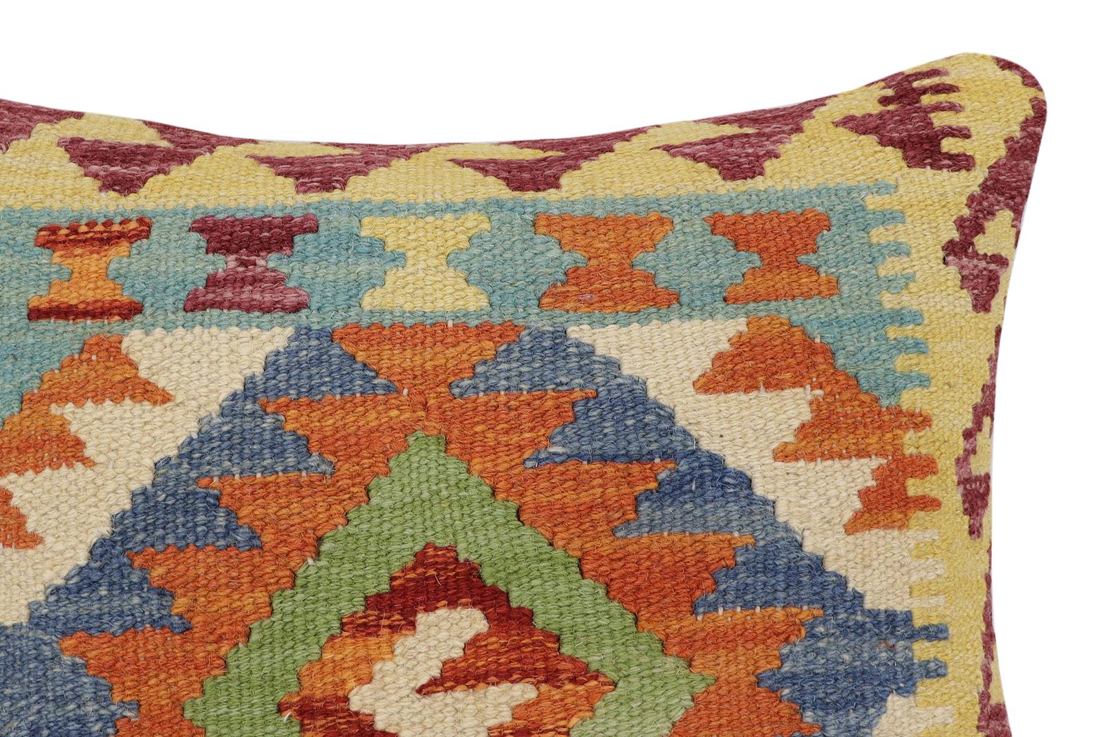 handmade Traditional Pillow Rust Blue Hand-Woven SQUARE 100% WOOL Hand woven turkish pillow2' x 2'