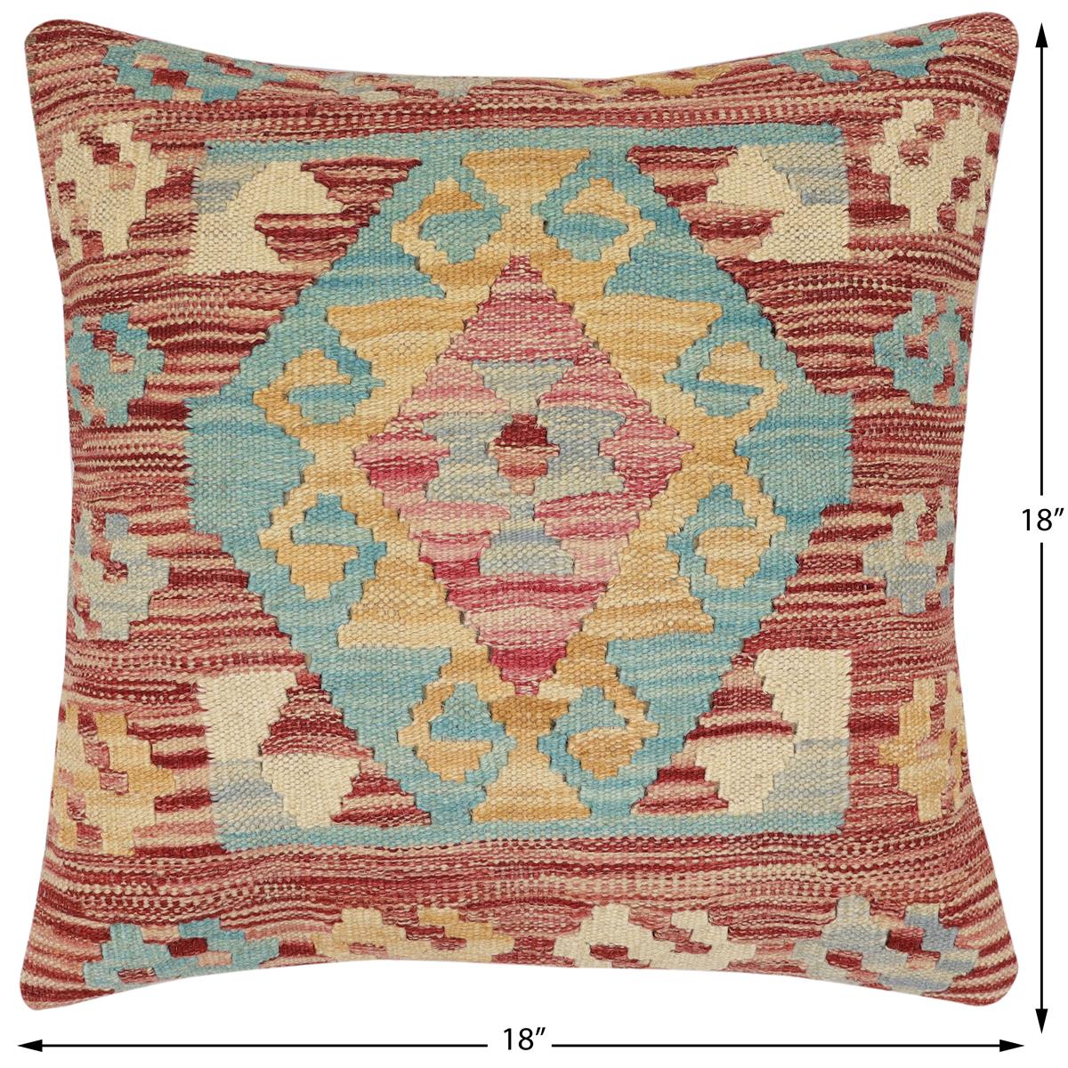 handmade Traditional Pillow Red Blue Hand-Woven SQUARE 100% WOOL Hand woven turkish pillow2' x 2'