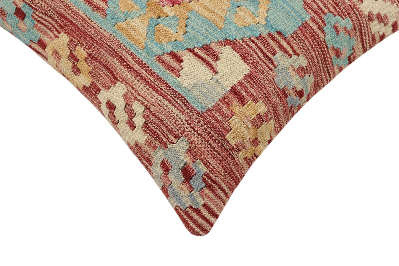 handmade Traditional Pillow Red Blue Hand-Woven SQUARE 100% WOOL Hand woven turkish pillow2' x 2'