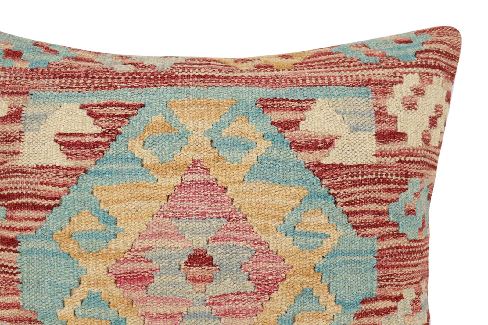 handmade Traditional Pillow Red Blue Hand-Woven SQUARE 100% WOOL Hand woven turkish pillow2' x 2'