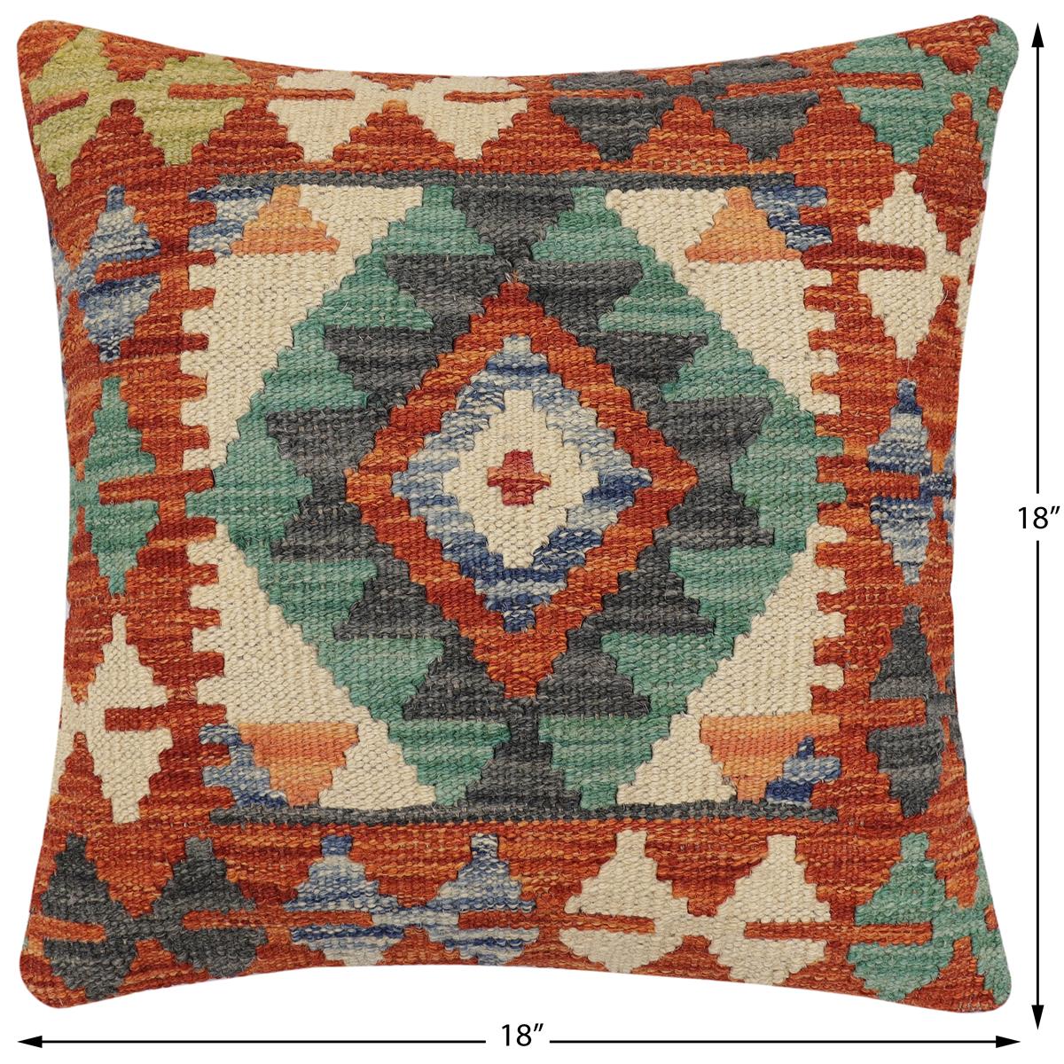 handmade Traditional Pillow Rust Blue Hand-Woven SQUARE 100% WOOL Hand woven turkish pillow2' x 2'