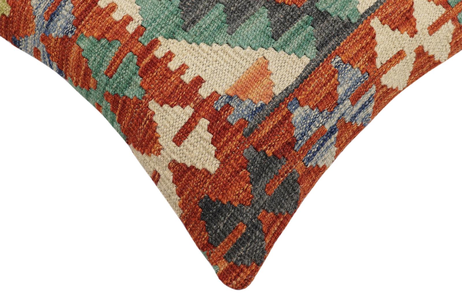 handmade Traditional Pillow Rust Blue Hand-Woven SQUARE 100% WOOL Hand woven turkish pillow2' x 2'
