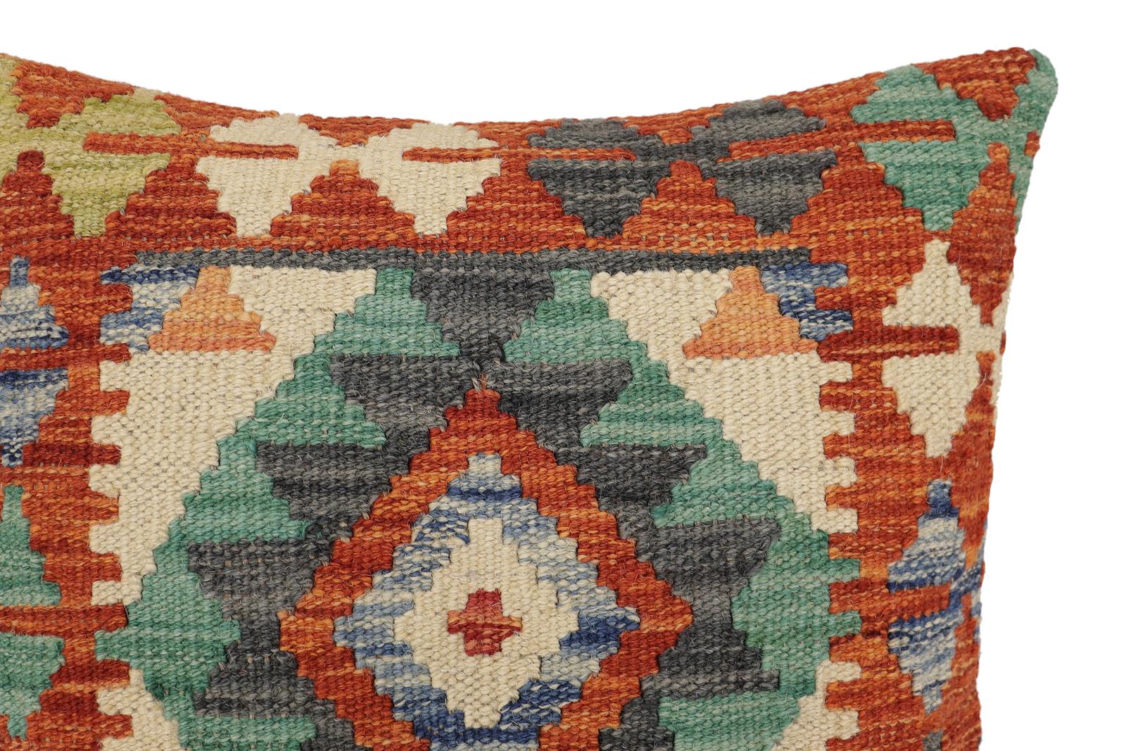 handmade Traditional Pillow Rust Blue Hand-Woven SQUARE 100% WOOL Hand woven turkish pillow2' x 2'