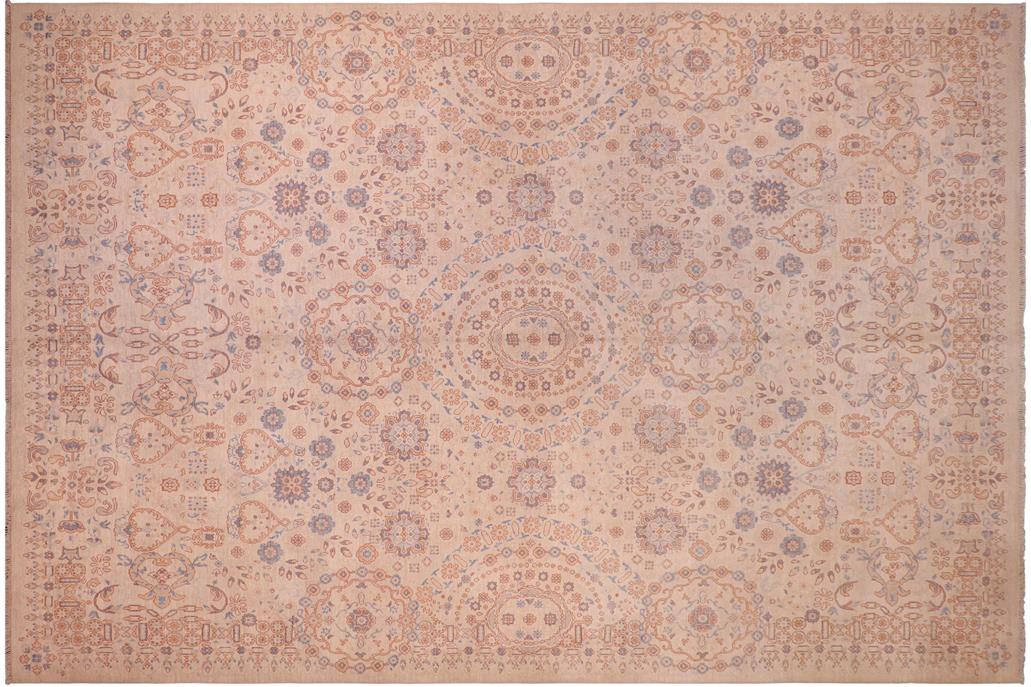 handmade Geometric Kafkaz Chobi Ziegler Ivory Pink Hand Knotted RECTANGLE 100% WOOL area rug 9 x 12