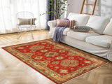 handmade Geometric Super Kazak Red Tan Hand Knotted RECTANGLE 100% WOOL area rug 4x6