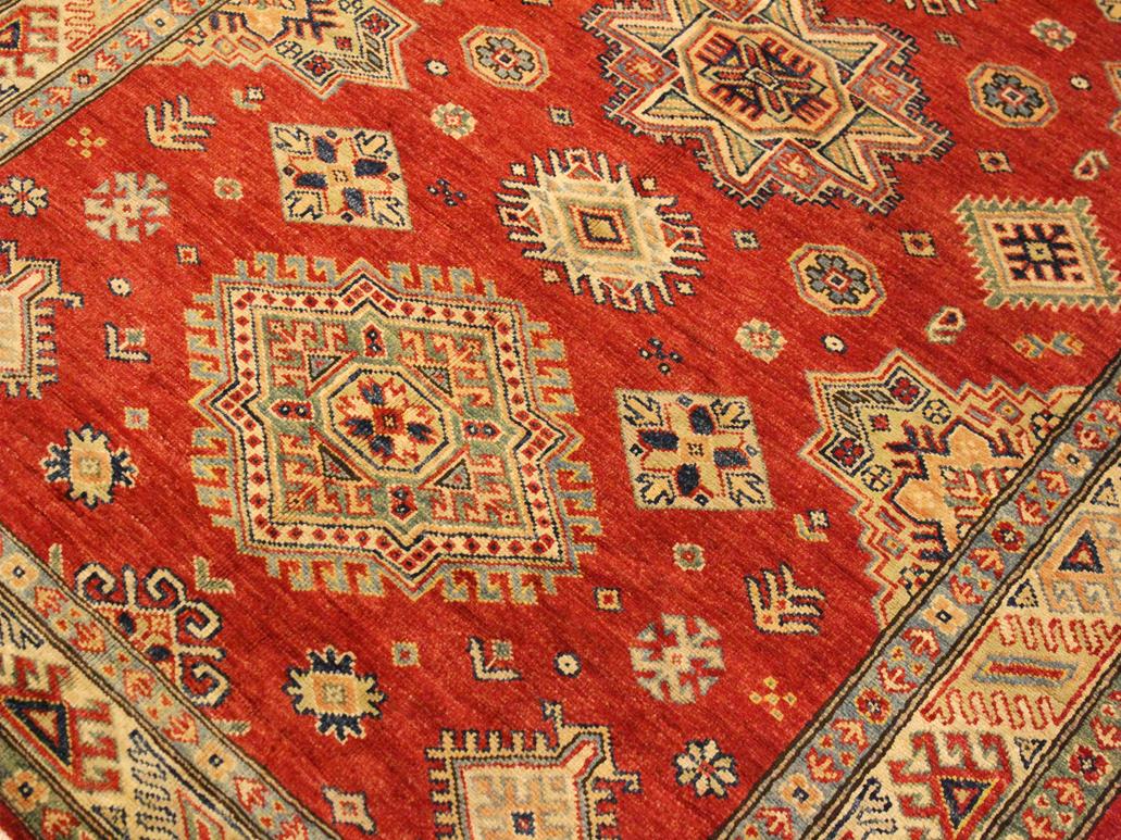 handmade Geometric Super Kazak Red Tan Hand Knotted RECTANGLE 100% WOOL area rug 4x6