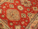 handmade Geometric Super Kazak Red Tan Hand Knotted RECTANGLE 100% WOOL area rug 4x6