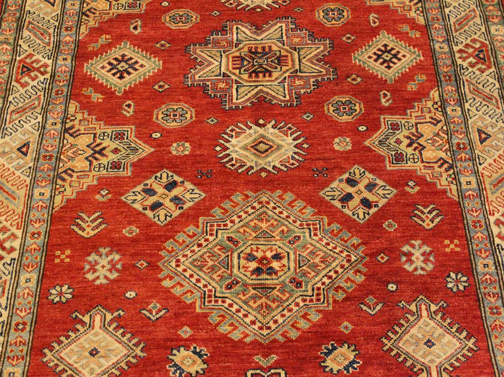 handmade Geometric Super Kazak Red Tan Hand Knotted RECTANGLE 100% WOOL area rug 4x6