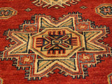 handmade Geometric Super Kazak Red Tan Hand Knotted RECTANGLE 100% WOOL area rug 4x6