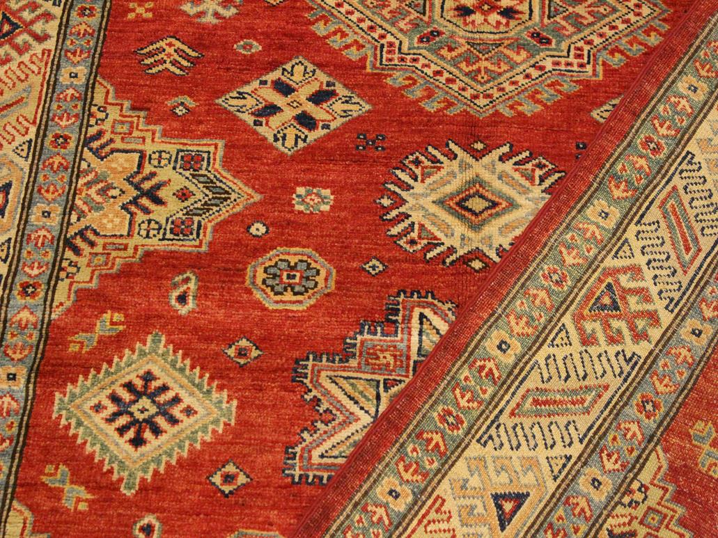 handmade Geometric Super Kazak Red Tan Hand Knotted RECTANGLE 100% WOOL area rug 4x6