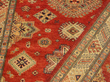 handmade Geometric Super Kazak Red Tan Hand Knotted RECTANGLE 100% WOOL area rug 4x6