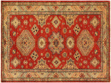 Bohemian Super Kazak Belva Red/Tan Wool Rug - 4'1'' x 5'8''