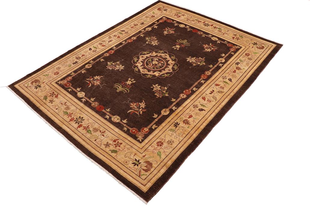 handmade Geometric Kafkaz Chobi Ziegler Brown Tan Hand Knotted RECTANGLE 100% WOOL area rug 9 x 12