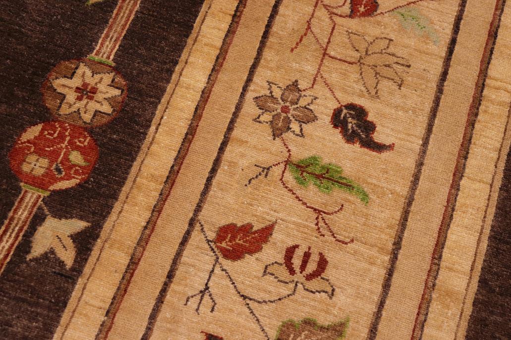 handmade Geometric Kafkaz Chobi Ziegler Brown Tan Hand Knotted RECTANGLE 100% WOOL area rug 9 x 12