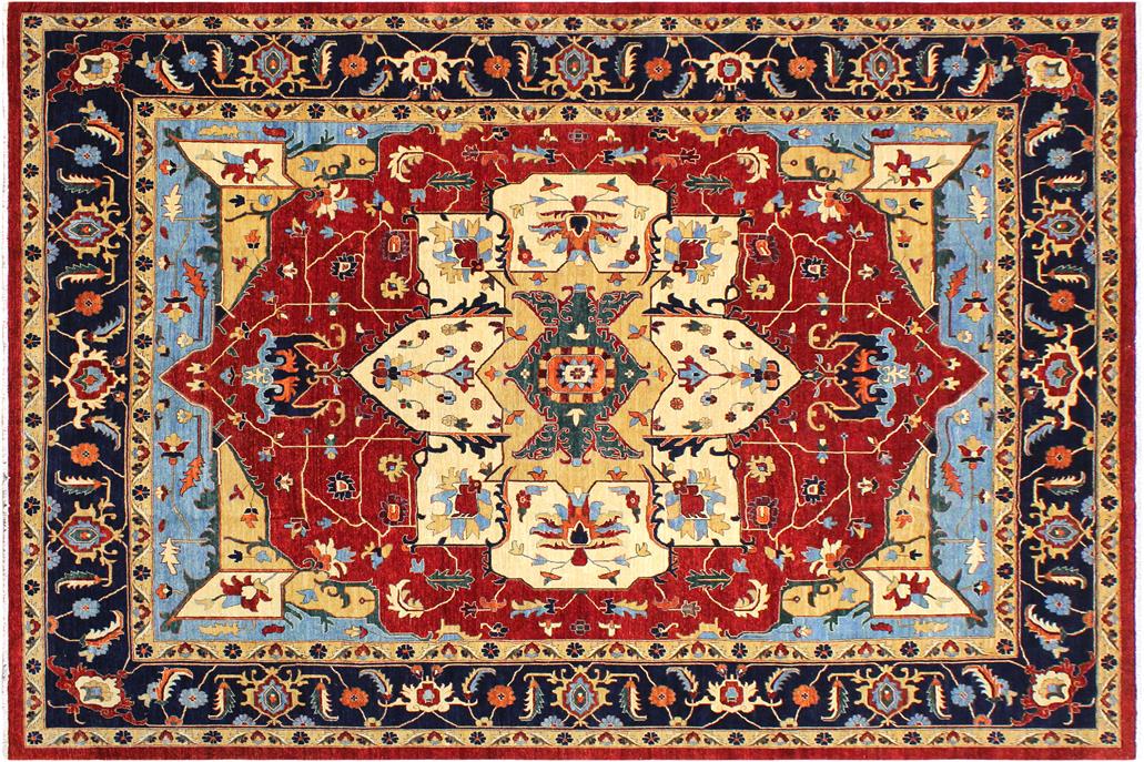 handmade Geometric Kafkaz Chobi Ziegler Red Blue Hand Knotted RECTANGLE 100% WOOL area rug 12 x 14