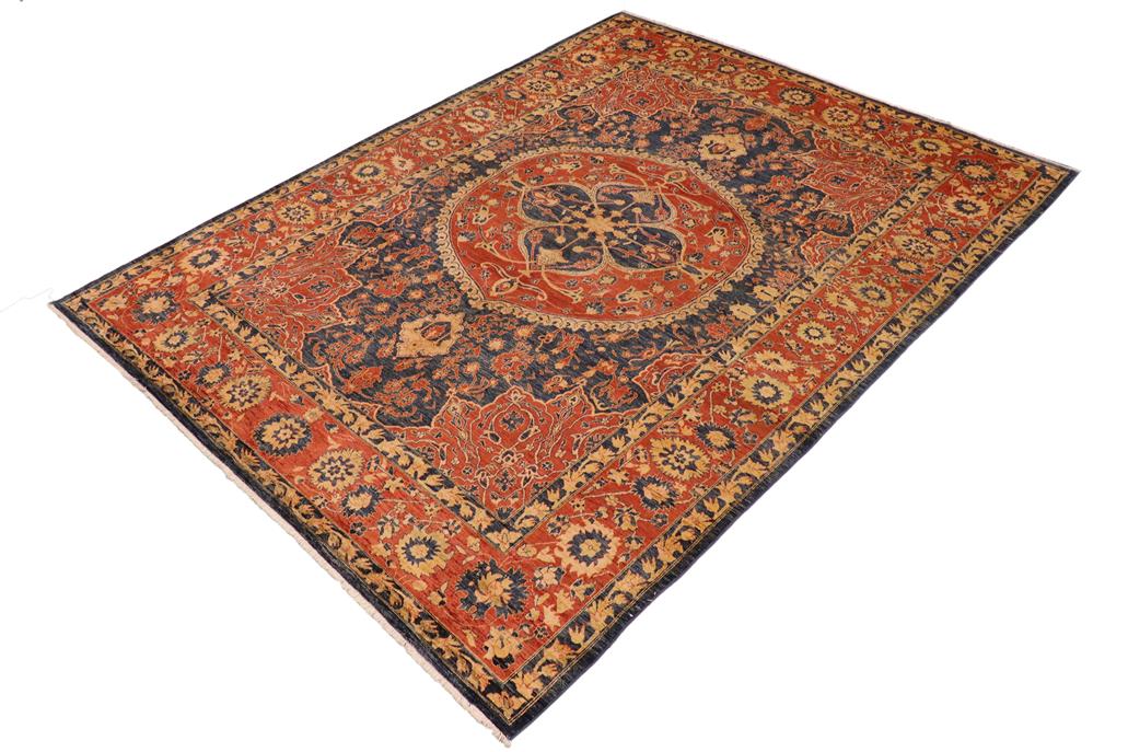 handmade Geometric Kafkaz Chobi Ziegler Blue Rust Hand Knotted RECTANGLE 100% WOOL area rug 10 x 14
