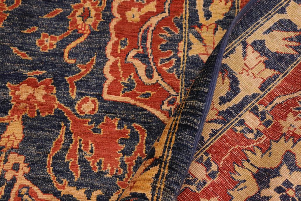 handmade Geometric Kafkaz Chobi Ziegler Blue Rust Hand Knotted RECTANGLE 100% WOOL area rug 10 x 14