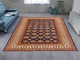 handmade Geometric Super Kazak Blue Beige Hand Knotted RECTANGLE 100% WOOL area rug 9x12