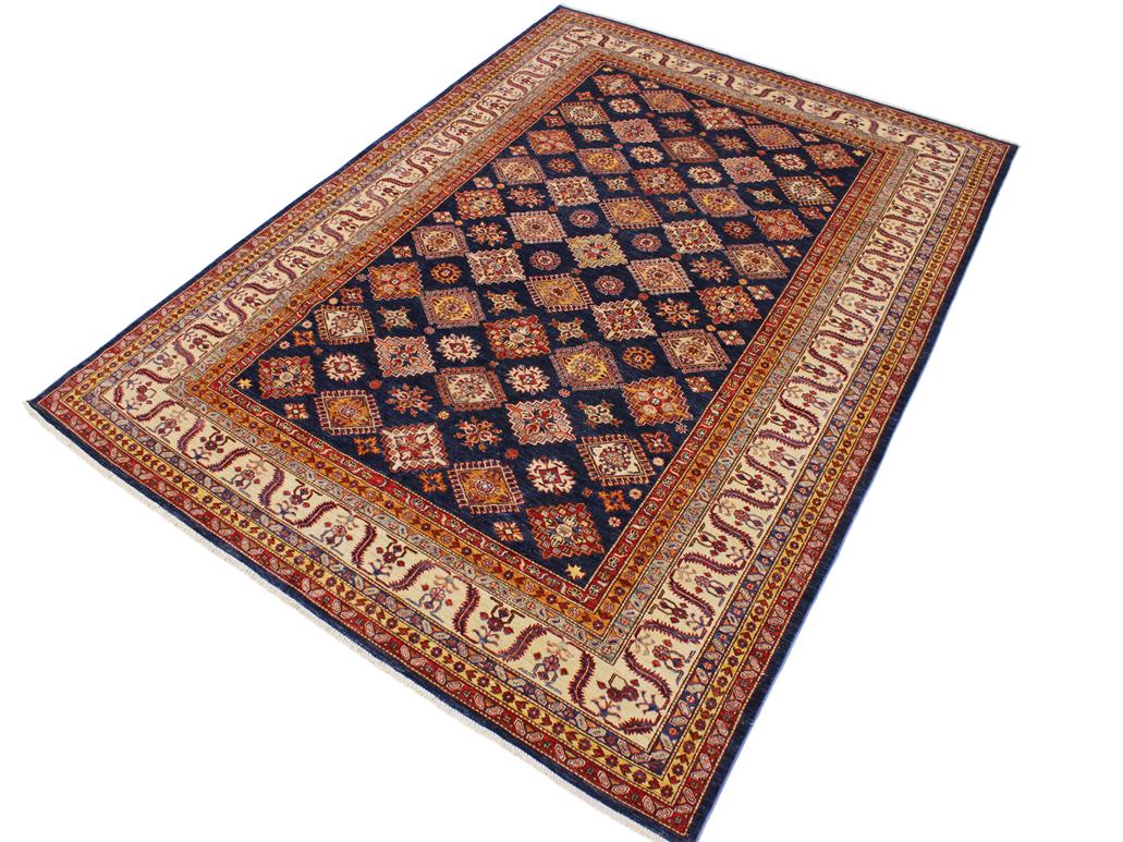 handmade Geometric Super Kazak Blue Beige Hand Knotted RECTANGLE 100% WOOL area rug 9x12