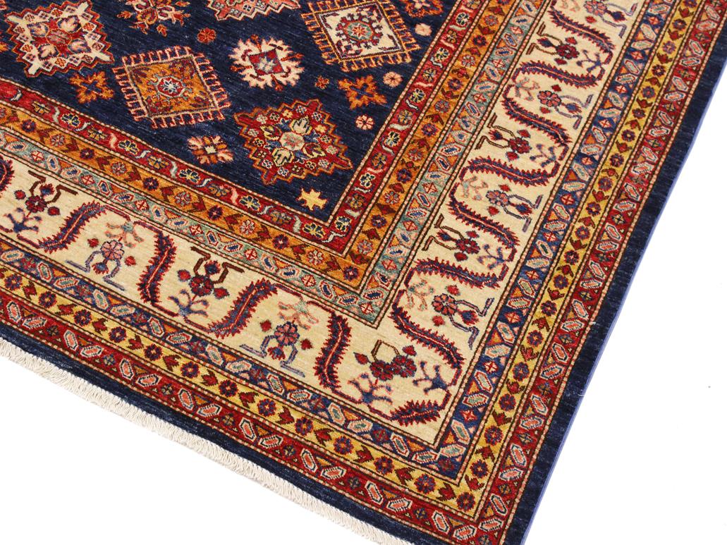 handmade Geometric Super Kazak Blue Beige Hand Knotted RECTANGLE 100% WOOL area rug 9x12