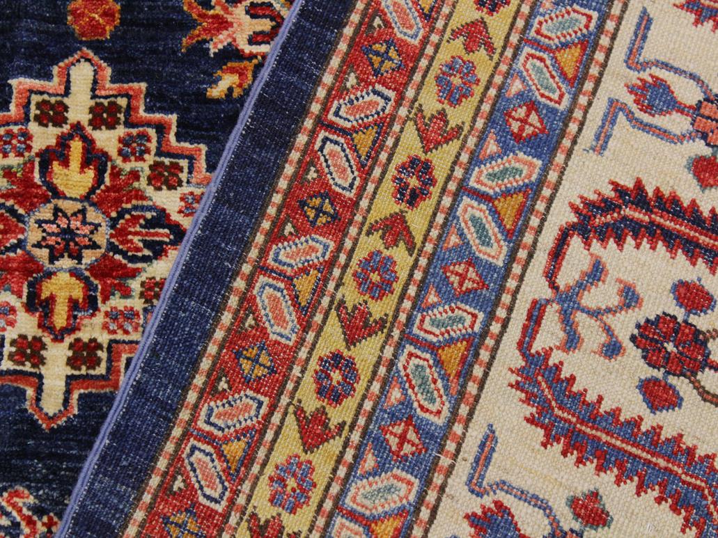 handmade Geometric Super Kazak Blue Beige Hand Knotted RECTANGLE 100% WOOL area rug 9x12