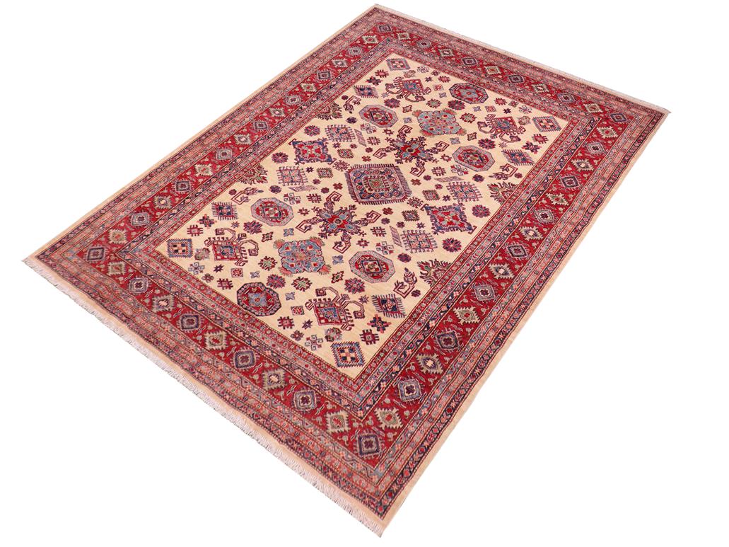 handmade Geometric Super Kazak Beige Red Hand Knotted RECTANGLE 100% WOOL area rug 8x10