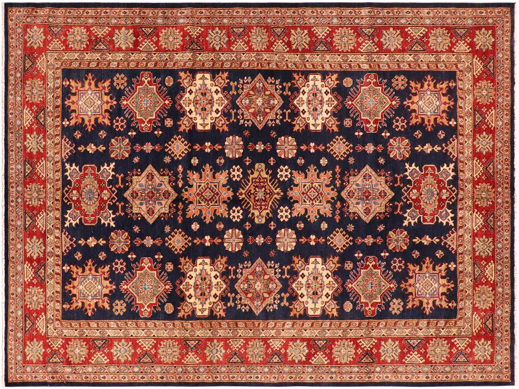 handmade Geometric Super Kazak Blue Red Hand Knotted RECTANGLE 100% WOOL area rug 8x10
