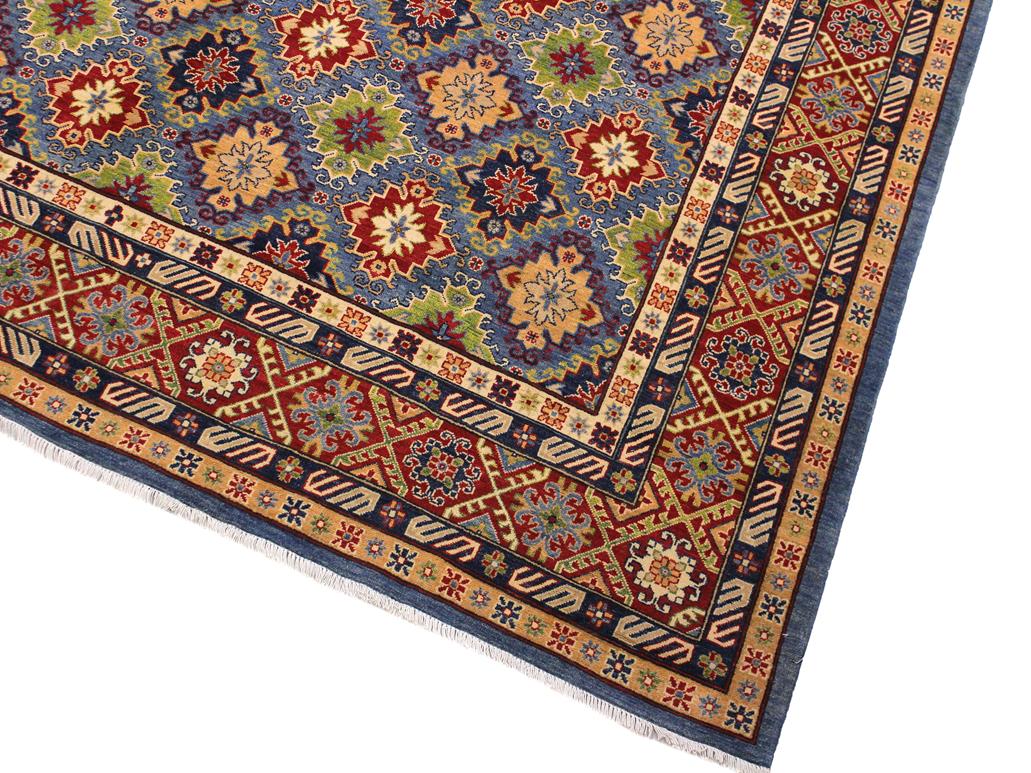 handmade Geometric Kazak Lt. Blue Red Hand Knotted RECTANGLE 100% WOOL area rug 10x14