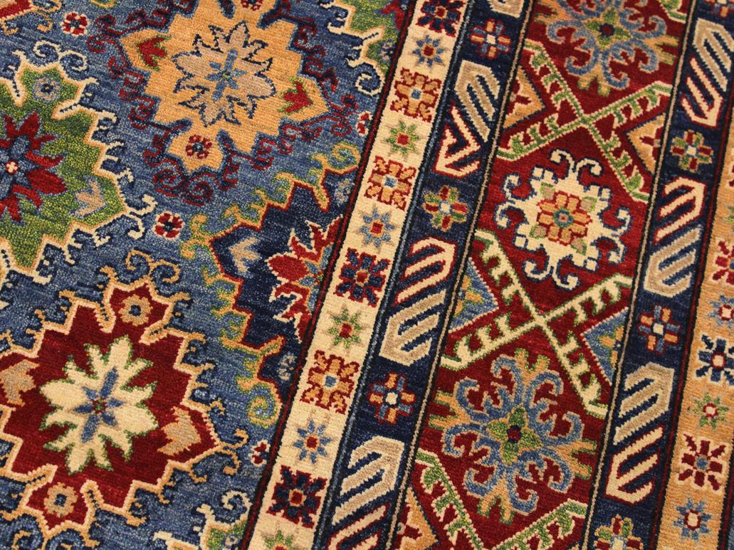 handmade Geometric Kazak Lt. Blue Red Hand Knotted RECTANGLE 100% WOOL area rug 10x14