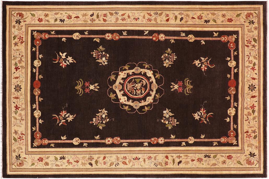 handmade Geometric Kafkaz Chobi Ziegler Brown Beige Hand Knotted RECTANGLE 100% WOOL area rug 10 x 14