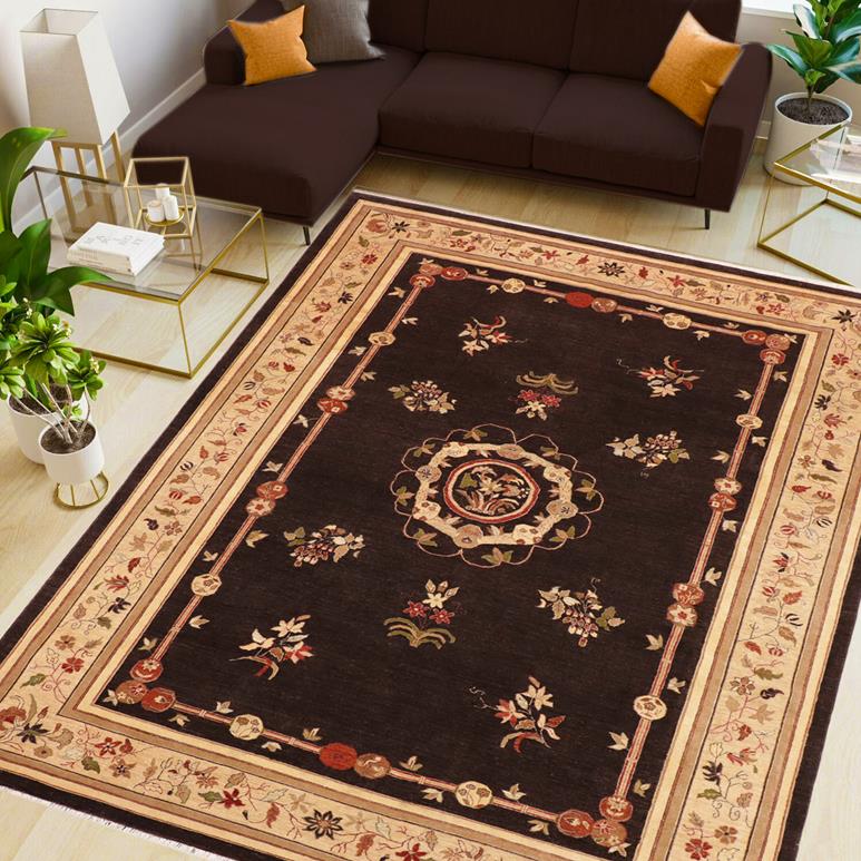 handmade Geometric Kafkaz Chobi Ziegler Brown Beige Hand Knotted RECTANGLE 100% WOOL area rug 10 x 14