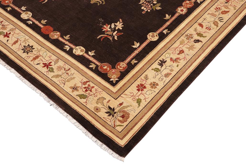 handmade Geometric Kafkaz Chobi Ziegler Brown Beige Hand Knotted RECTANGLE 100% WOOL area rug 10 x 14