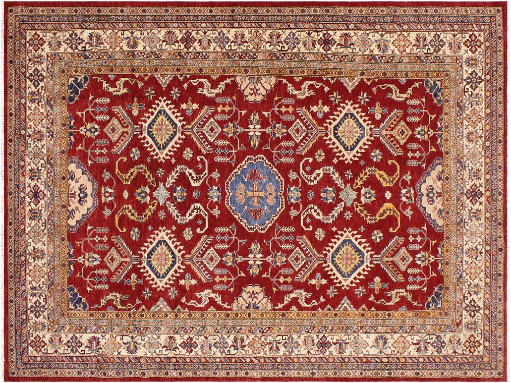 handmade Geometric Super Kazak Red Beige Hand Knotted RECTANGLE 100% WOOL area rug 9x12
