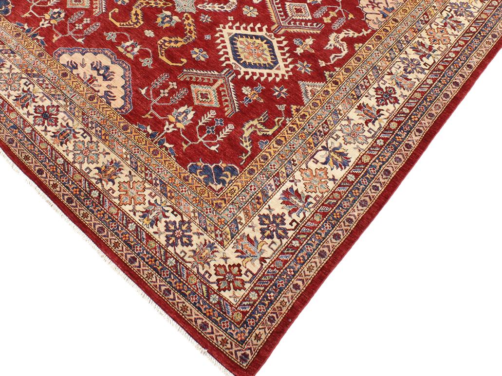 handmade Geometric Super Kazak Red Beige Hand Knotted RECTANGLE 100% WOOL area rug 9x12