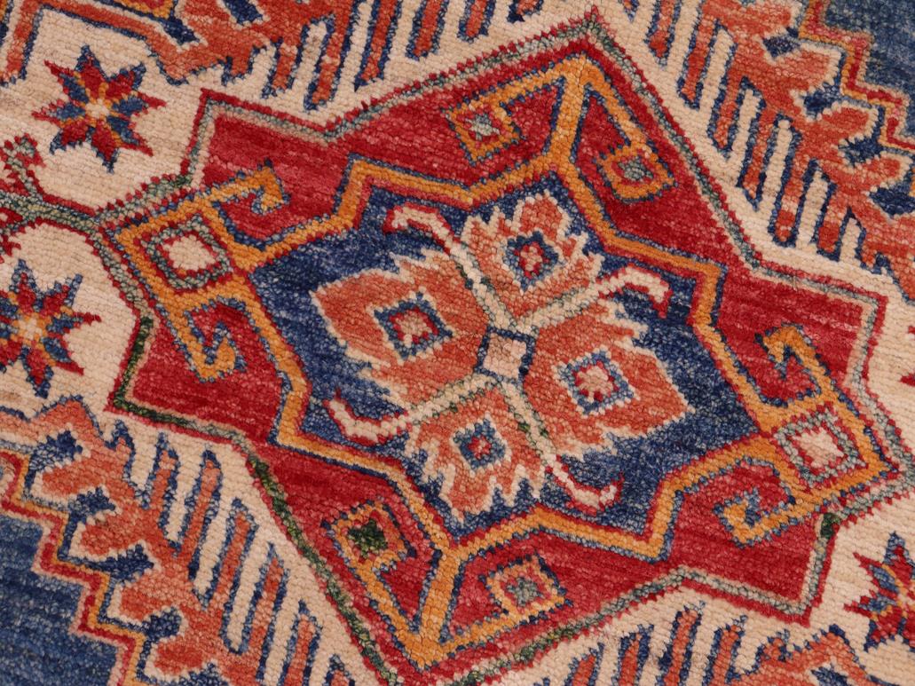 handmade Geometric Super Kazak Blue Beige Hand Knotted RECTANGLE 100% WOOL area rug 8x10