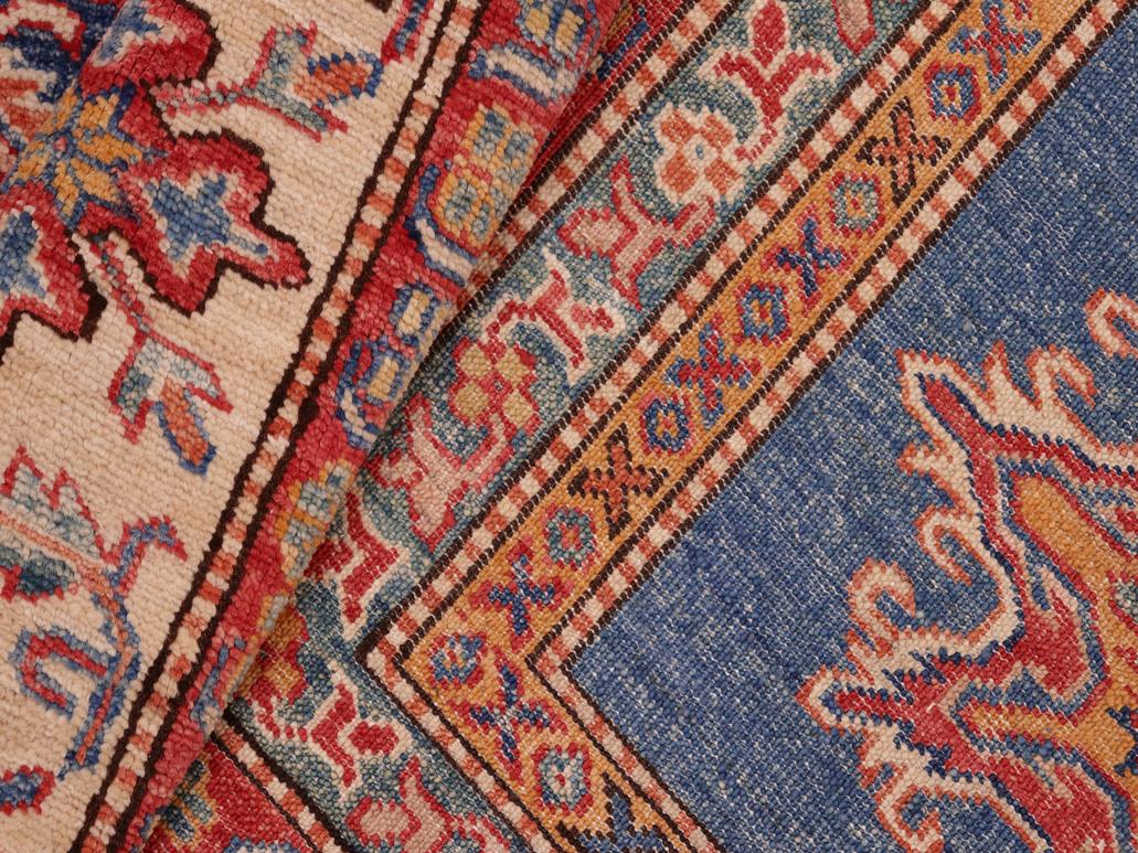 handmade Geometric Super Kazak Blue Beige Hand Knotted RECTANGLE 100% WOOL area rug 8x10