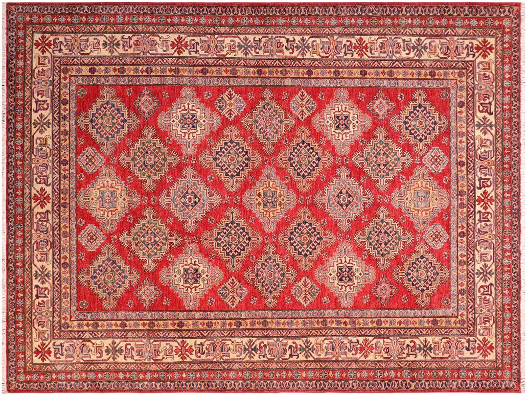 handmade Geometric Super Kazak Red Beige Hand Knotted RECTANGLE 100% WOOL area rug 8x10