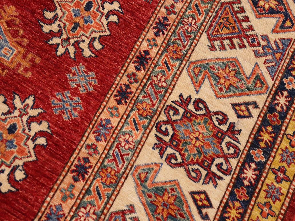 handmade Geometric Super Kazak Red Beige Hand Knotted RECTANGLE 100% WOOL area rug 9x13