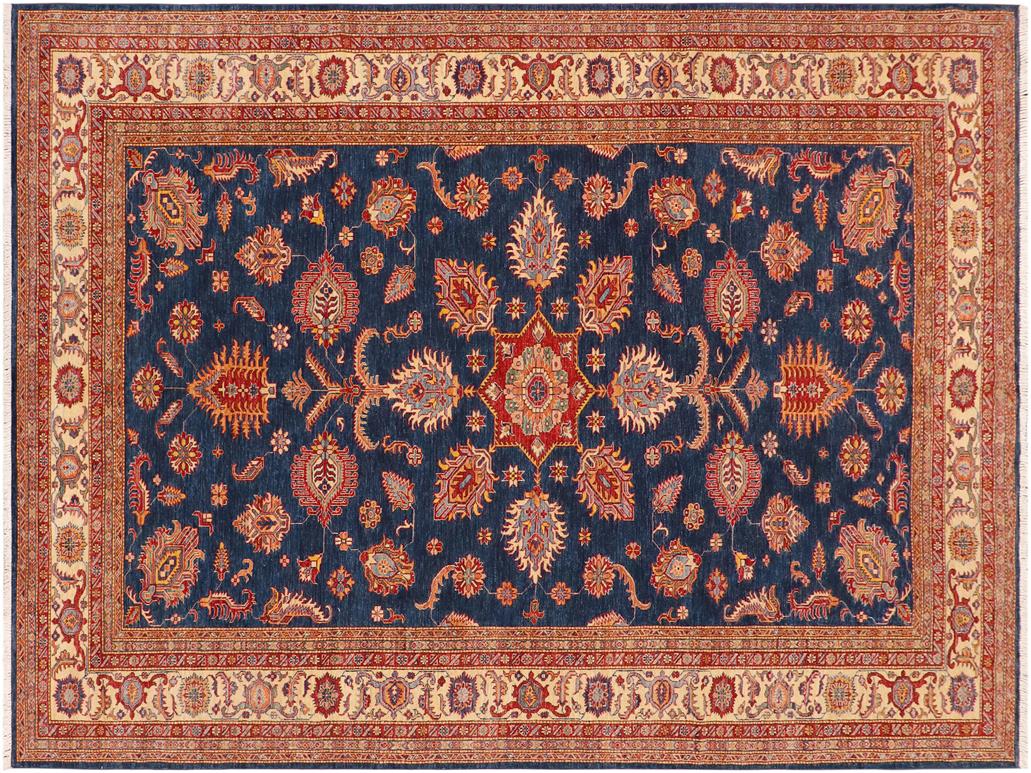 handmade Geometric Super Kazak Blue Beige Hand Knotted RECTANGLE 100% WOOL area rug 8x11