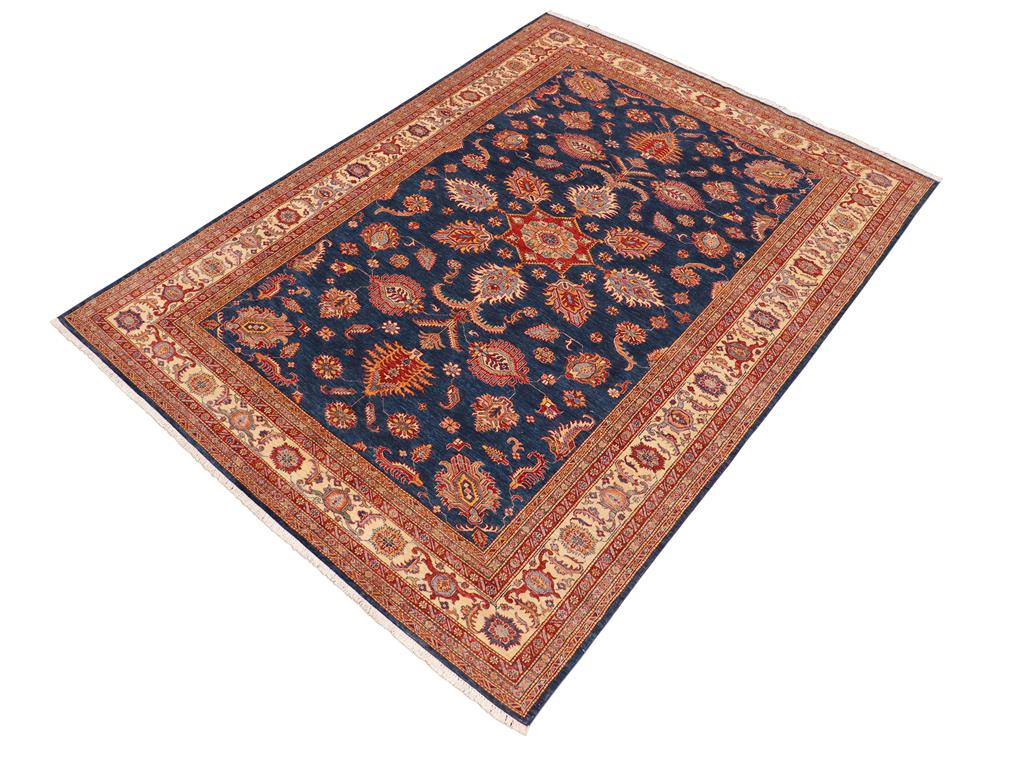 handmade Geometric Super Kazak Blue Beige Hand Knotted RECTANGLE 100% WOOL area rug 8x11