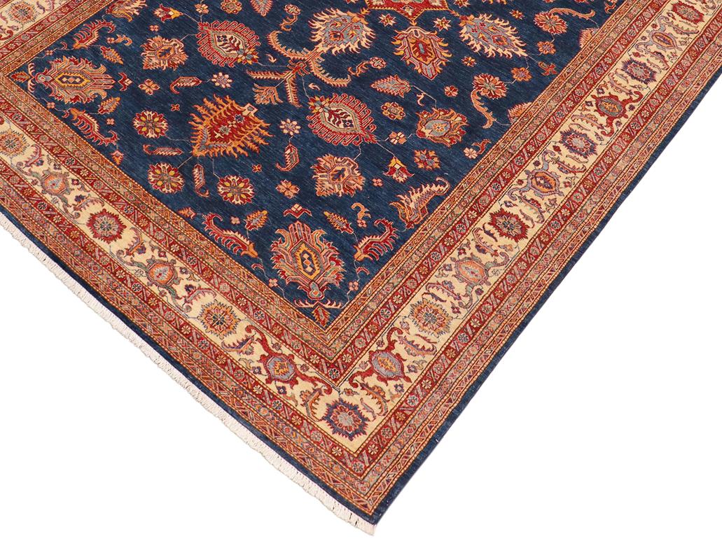 handmade Geometric Super Kazak Blue Beige Hand Knotted RECTANGLE 100% WOOL area rug 8x11