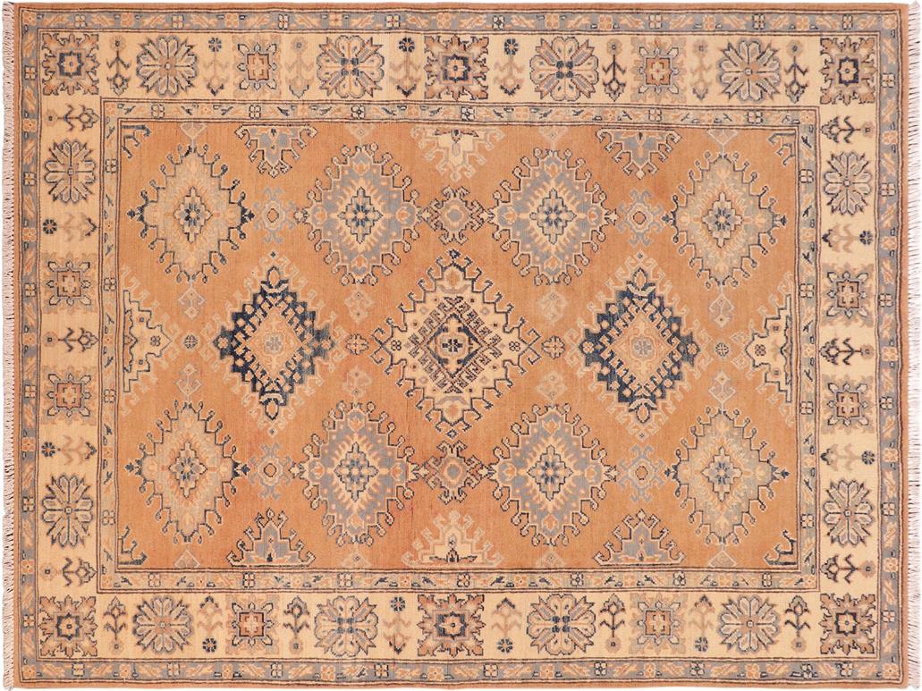 handmade Geometric Kazak Brown Beige Hand Knotted RECTANGLE 100% WOOL area rug 5x7